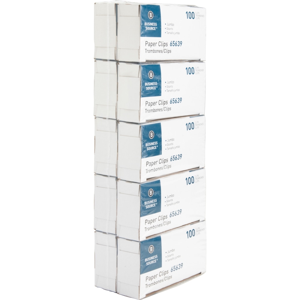 Business Source Paper Clips - Jumbo - 1000 / Pack - Silver - Steel (Min Order Qty 5) MPN:65639