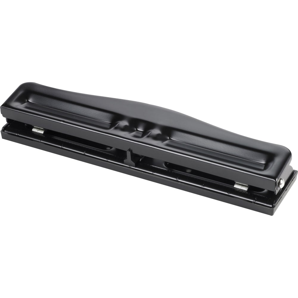 Business Source 3-Hole Adjustable Paper Punch - 3 Punch Head(s) - 11 Sheet Capacity - 1/4in Punch Size - Round Shape - Black (Min Order Qty 8) MPN:65645