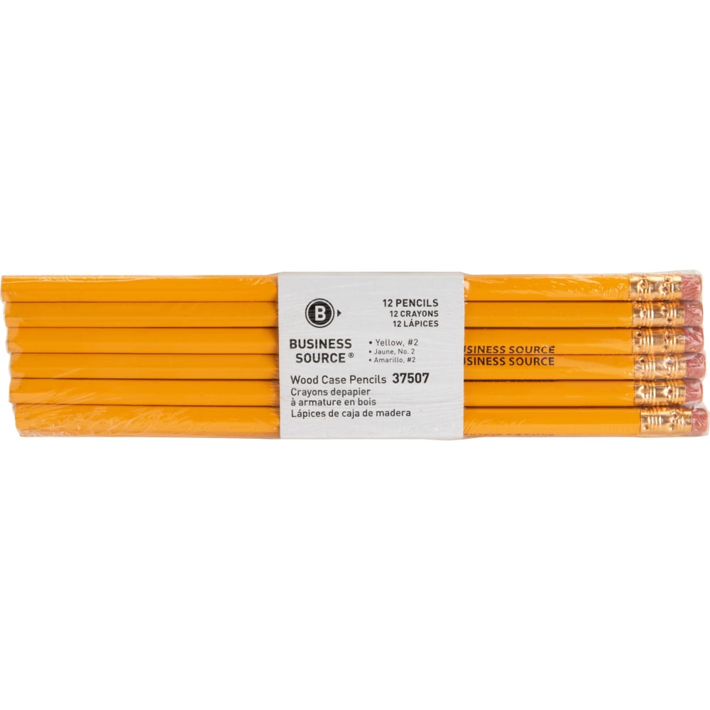 Business Source Woodcase Pencils, #2 Lead, Yellow Barrel, Pack of 12 (Min Order Qty 15) MPN:37507