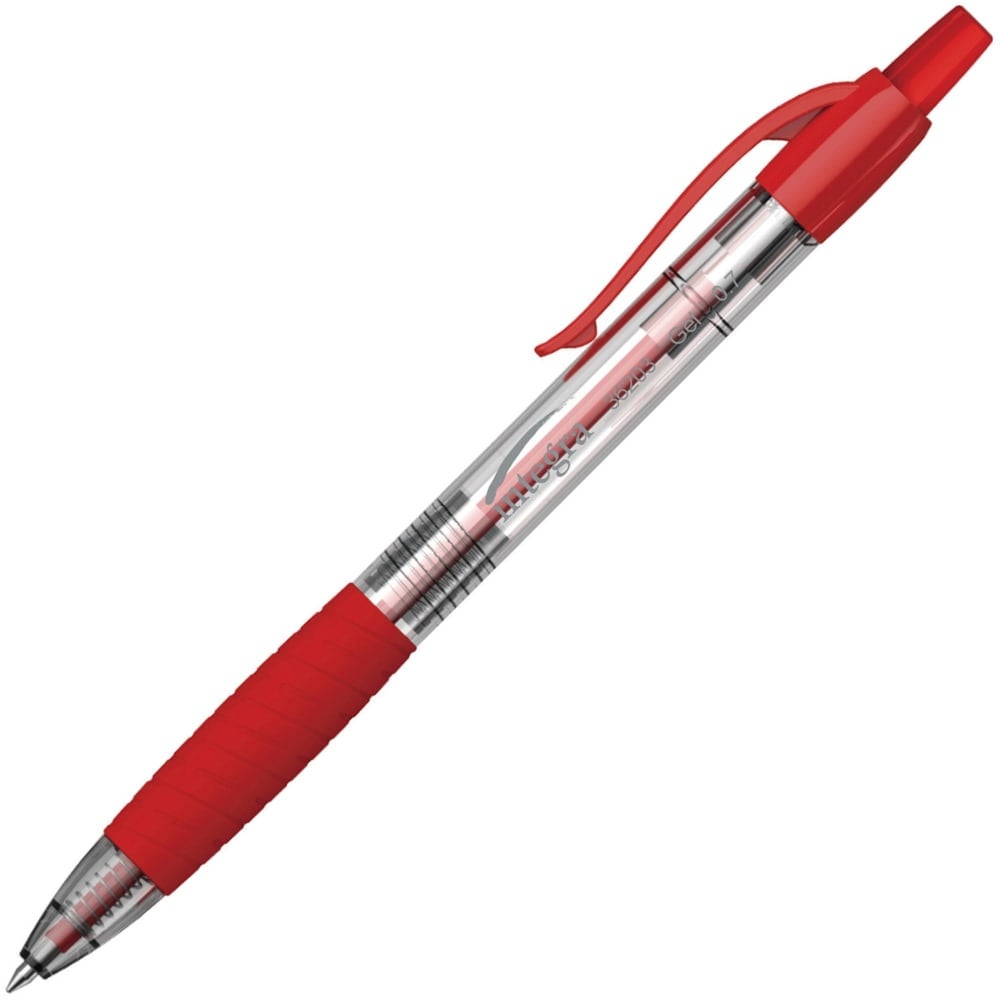 Integra Retractable Gel Pens, Medium Point, 0.7 mm, Clear Barrel, Red Ink, Pack Of 12 Pens (Min Order Qty 8) MPN:36203