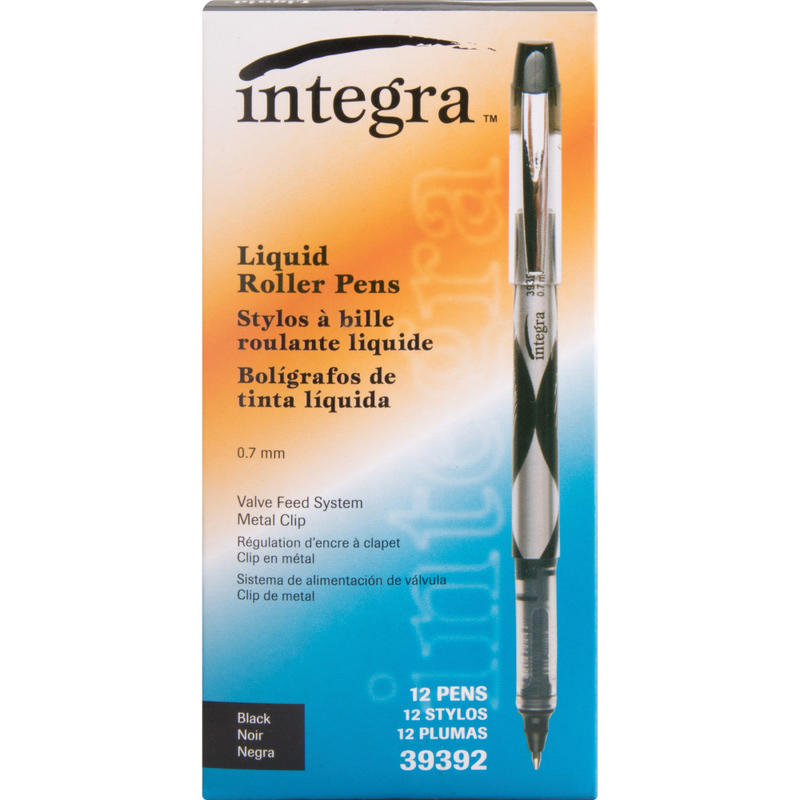 Integra Liquid Ink Rollerball Pens - Fine Pen Point - 0.7 mm Pen Point Size - Black - Black Barrel - 12 / Dozen (Min Order Qty 8) MPN:39392