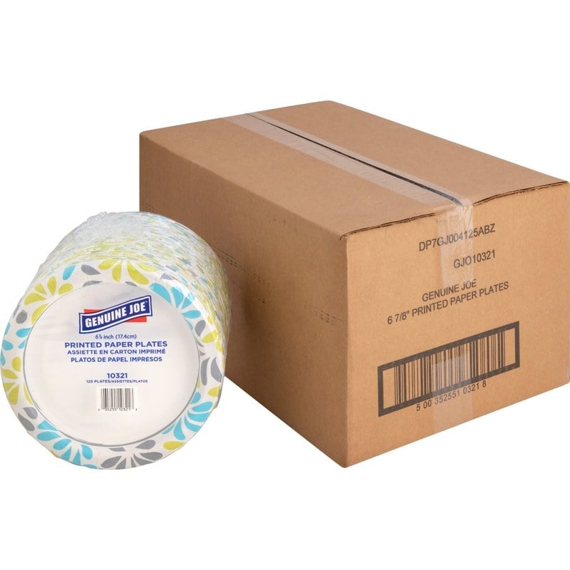 Genuine Joe Printed Paper Plates - 125 / Pack - Disposable - Assorted - 500 / Carton (Min Order Qty 2) MPN:10321CT