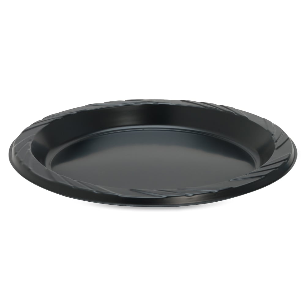 Genuine Joe Round Plastic Black Plates - 125 / Pack - 9in Diameter Plate - Plastic - Serving - Disposable - Black - 500 Piece(s) / Carton MPN:10429CT