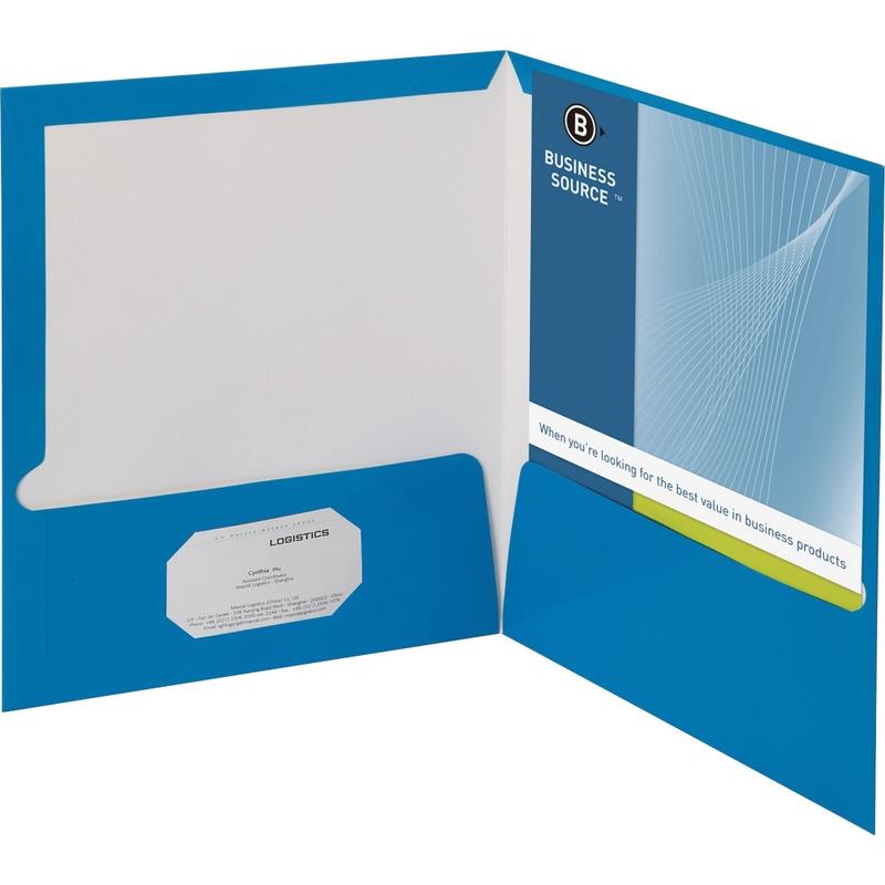 Business Source Letter Pocket Folder - 8 1/2in x 11in - 100 Sheet Capacity - 2 Internal Pocket(s) - Blue - 25 / Box (Min Order Qty 3) MPN:44423