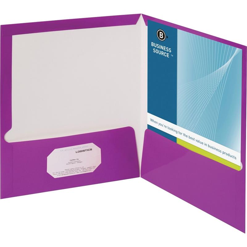 Business Source 2-Pocket Report Covers With Business Card Holder, Letter Size, 8 1/2in x 11in, Purple, Box Of 25 Covers (Min Order Qty 3) MPN:44429