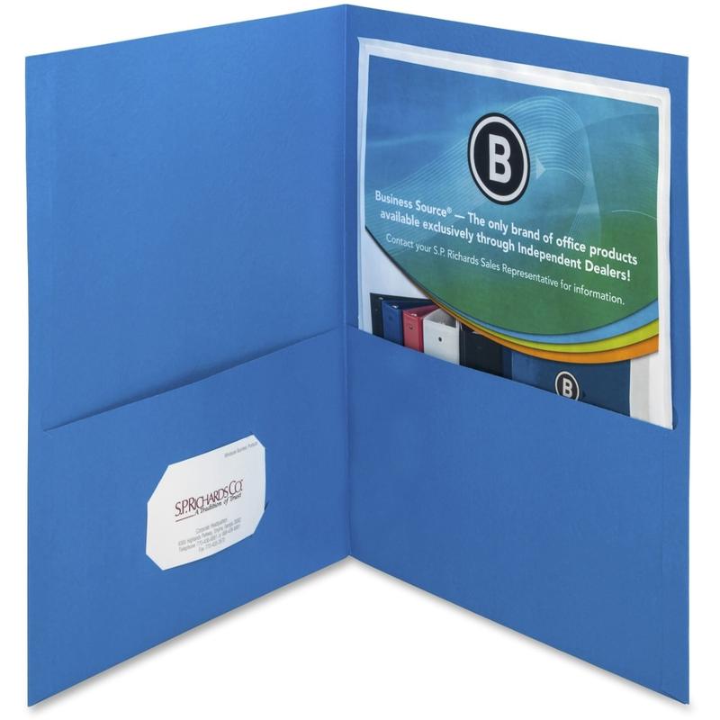 Business Source Letter Recycled Pocket Folder - 8 1/2in x 11in - 100 Sheet Capacity - 2 Inside Front & Back Pocket(s) - Paper - Blue - 35% Recycled - 25 / Box (Min Order Qty 5) MPN:78491