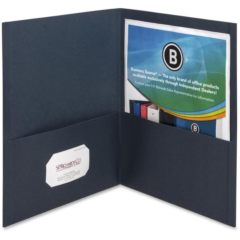 Business Source Letter Recycled Pocket Folder - 8 1/2in x 11in - 100 Sheet Capacity - 2 Inside Front & Back Pocket(s) - Paper - Dark Blue - 35% Recycled - 25 / Box (Min Order Qty 5) MPN:78492