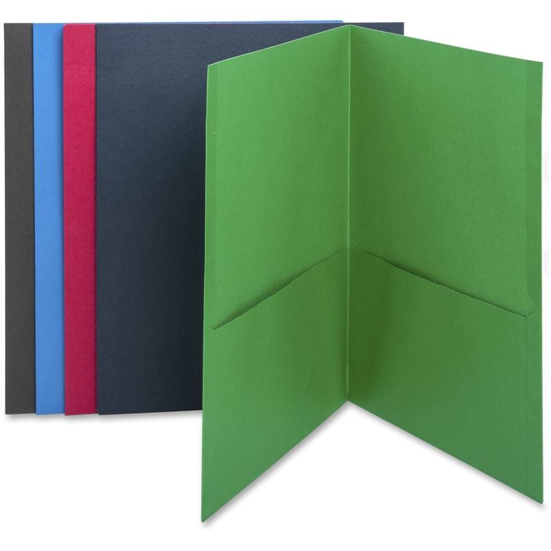 Business Source Letter Recycled Pocket Folder - 8 1/2in x 11in - 100 Sheet Capacity - 2 Internal Pocket(s) - Paper - Assorted - 35% Recycled - 25 / Box (Min Order Qty 4) MPN:78502