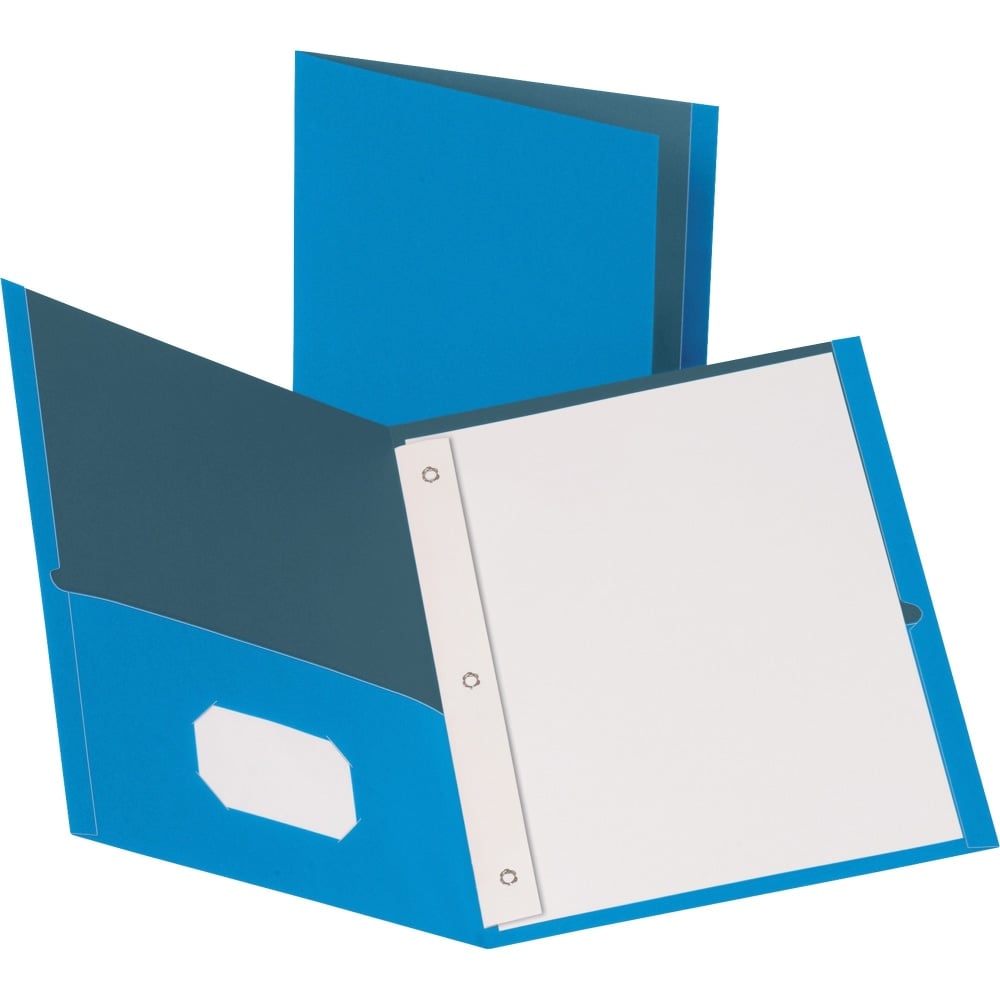 Business Source Leatherette Storage Pockets Fastener Folders, Letter Size, 8 1/2in x 11in, Light Blue, Box Of 25 Folders (Min Order Qty 4) MPN:78507