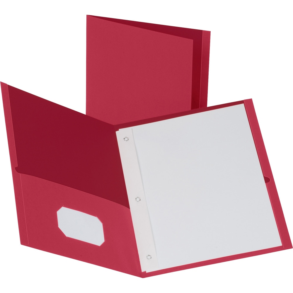 Business Source Letter Recycled Pocket Folder - 8 1/2in x 11in - 100 Sheet Capacity - 3 x Prong Fastener(s) - 1/2in Fastener Capacity - 2 Inside Front & Back Pocket(s) - Leatherette - Red - 35% Recycled - 25 / Box (Min Order Qty 3) MPN:78510