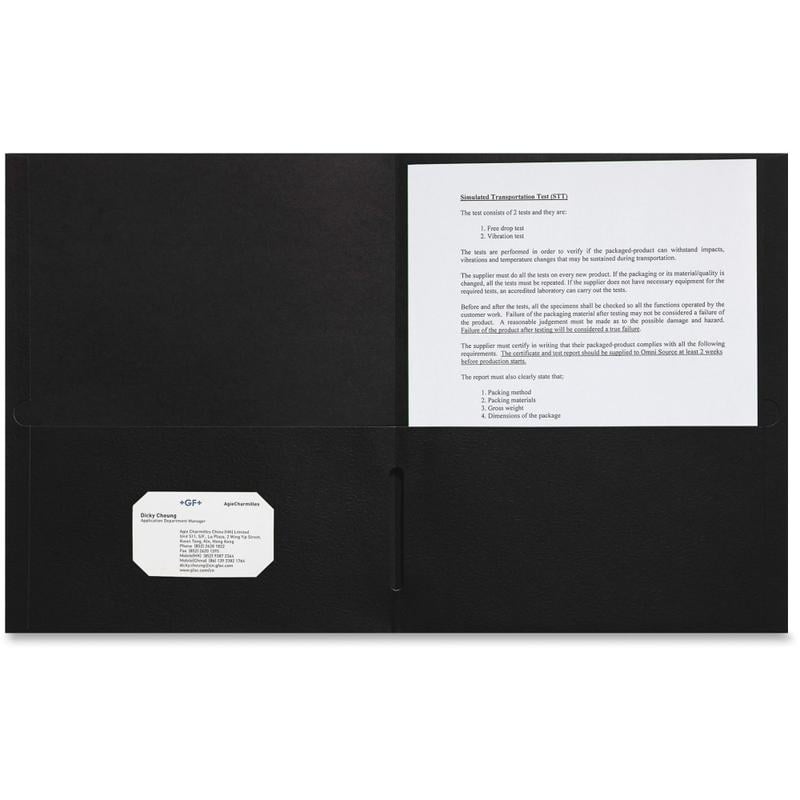 Sparco Leatherette Portfolio, 8-1/2in x 11in, 2 Pocket, Black, Box of 25 (Min Order Qty 8) MPN:78546