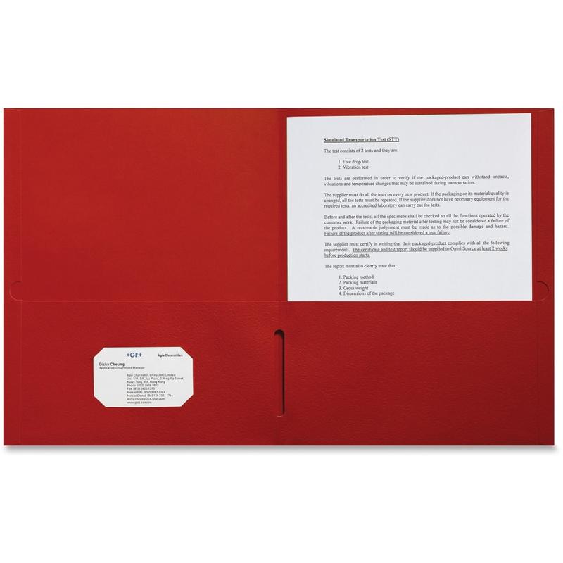 Sparco Leatherette Portfolio, 8-1/2in x 11in, 2 Pocket, Red, Box of 25 (Min Order Qty 8) MPN:78547