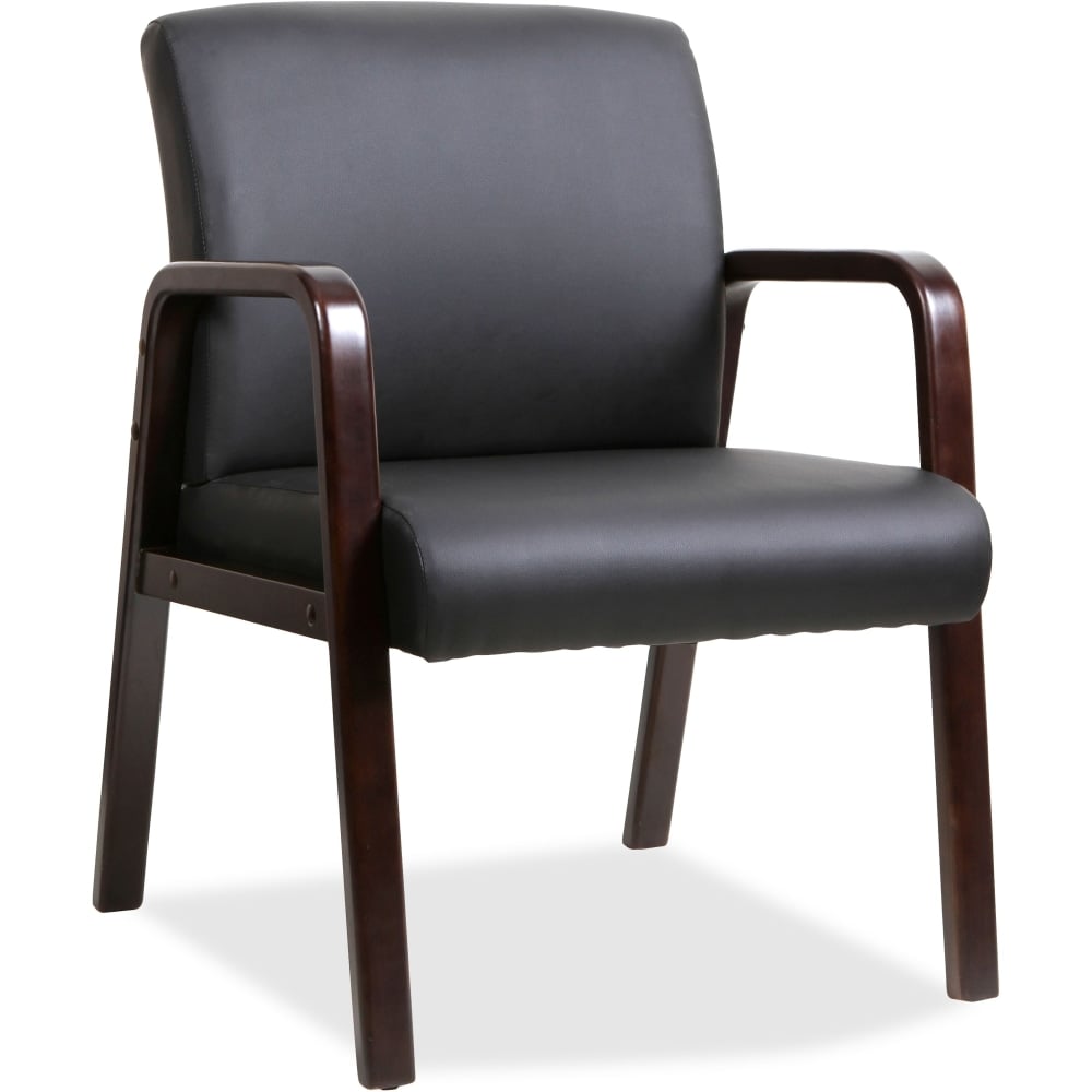 Lorell Bonded Leather/Wood Guest Chair, Black/Espresso MPN:40201