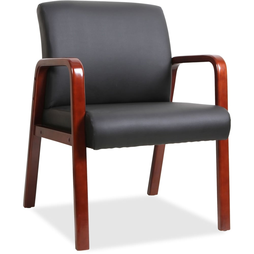 Lorell Bonded Leather/Wood Guest Chair, Black/Cherry Mahogany MPN:40202