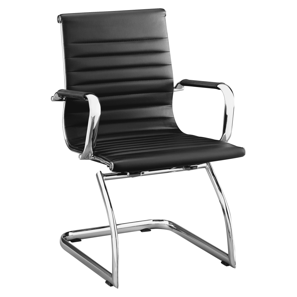 Lorell Modern Bonded Leather Mid-Back Guest Chair, Black, Set Of 2 MPN:59539