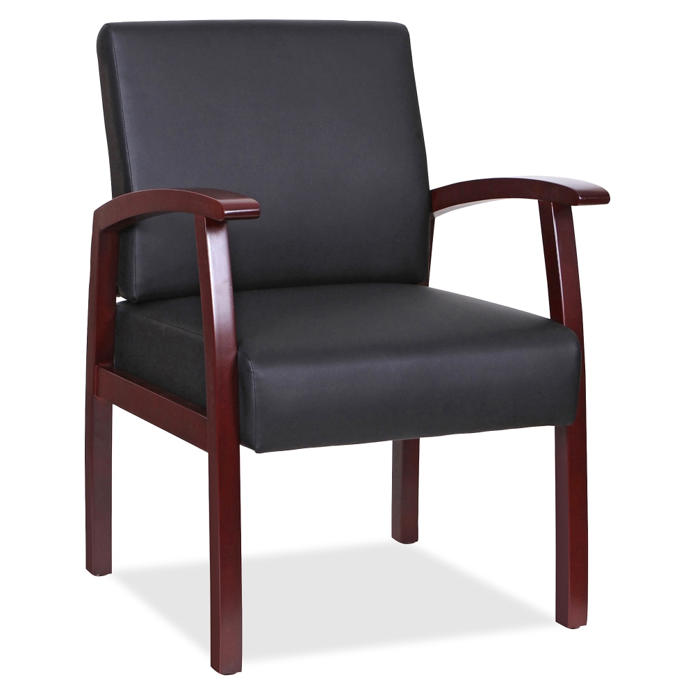 Lorell Bonded Leather/Wood Guest Chair, Black/Mahogany MPN:68556