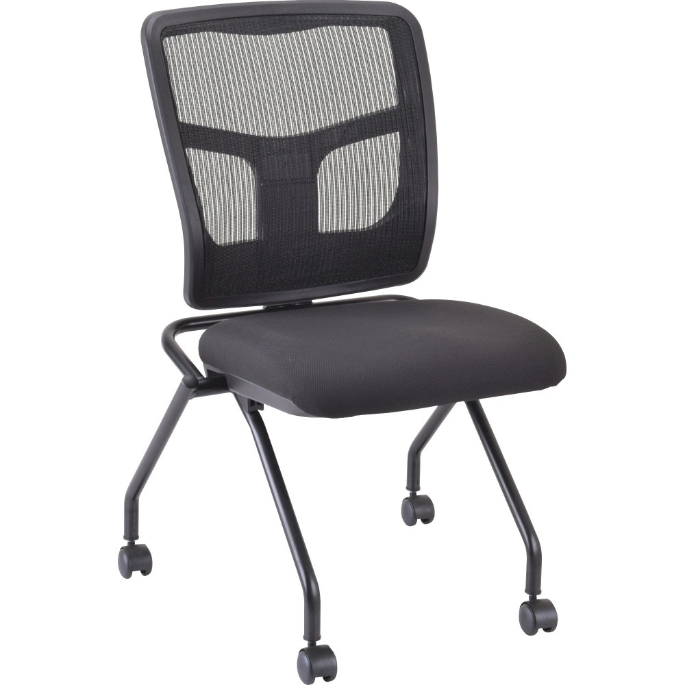 Lorell Training Room Guest Chairs - Black Fabric Seat - Mesh Back - Metal Frame - Rectangular Base - Black - 2 / Carton MPN:84385