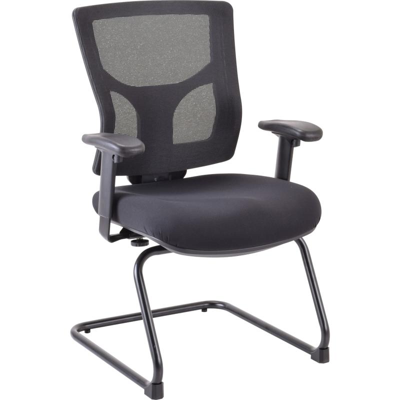 Lorell Conjure Guest Chair - Fabric, Polyurethane Foam Seat - Mesh Back - Mid Back - Sled Base - Black - 1 Each MPN:LLR62009