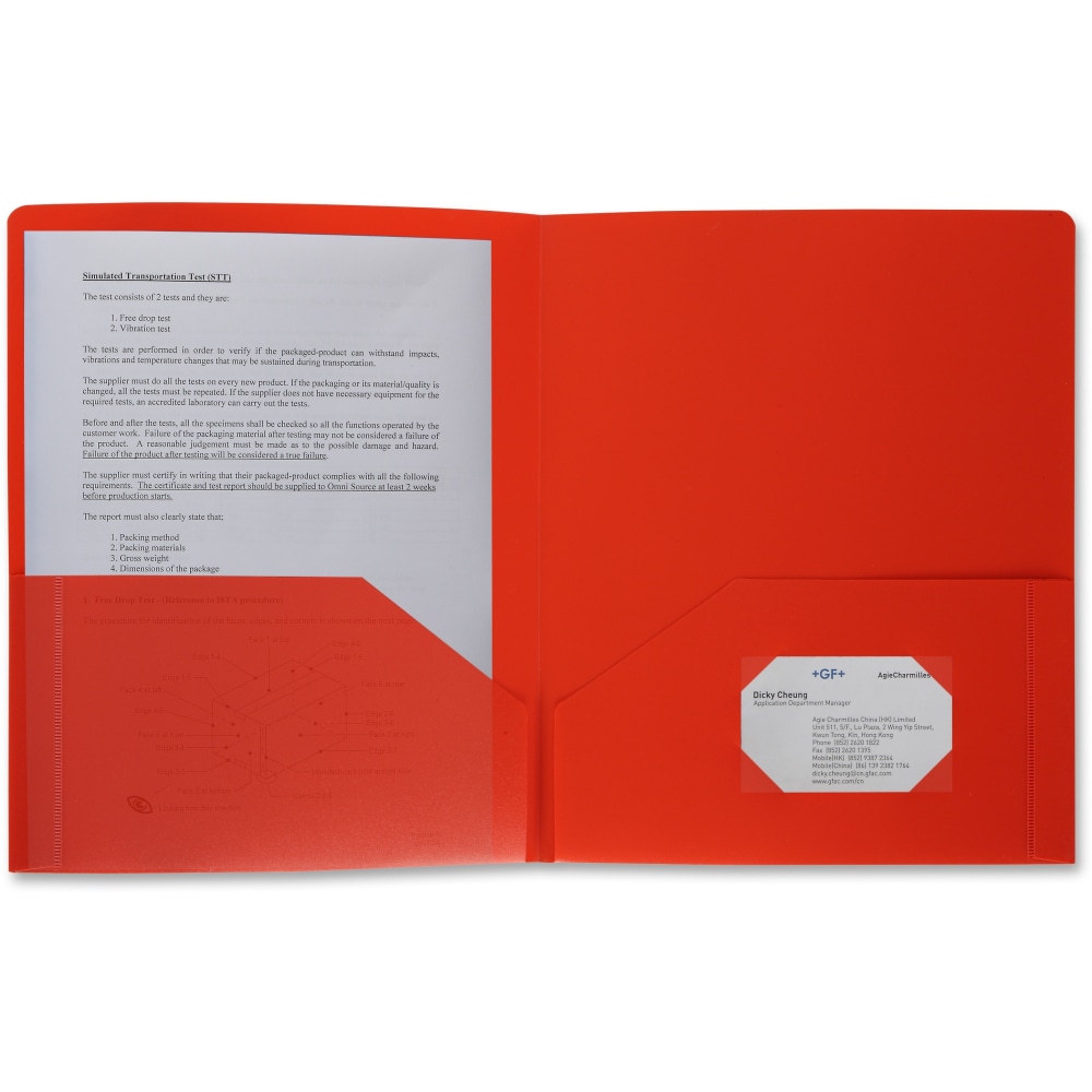 Business Source 2-Pocket Poly Portfolio, Letter Size, 8-1/2in x 11in, Red (Min Order Qty 56) MPN:20881