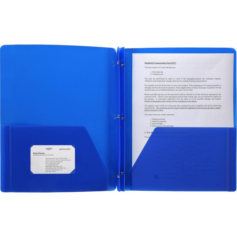 Business Source 3-Hole Punched Poly Portfolio, Letter Size, 8-1/2in x 11in, Blue (Min Order Qty 59) MPN:20886