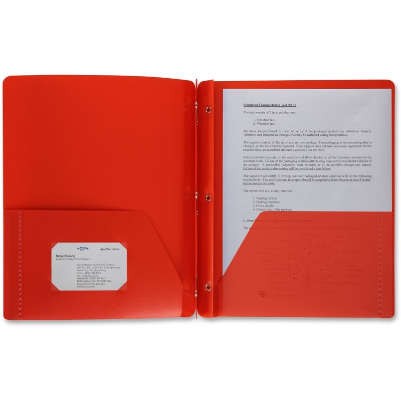 Business Source 3-Hole Punched Poly Portfolio, Letter Size, 8-1/2in x 11in, Red (Min Order Qty 44) MPN:20887