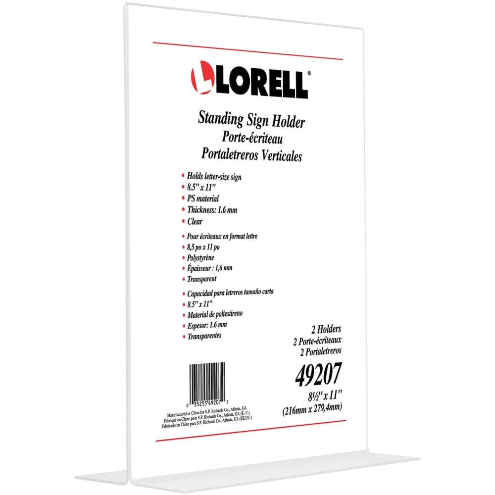 Lorell T-base Standing Sign Holder - Support 8.50in x 11in Media - Acrylic - 2 / Pack - Clear (Min Order Qty 3) MPN:49207