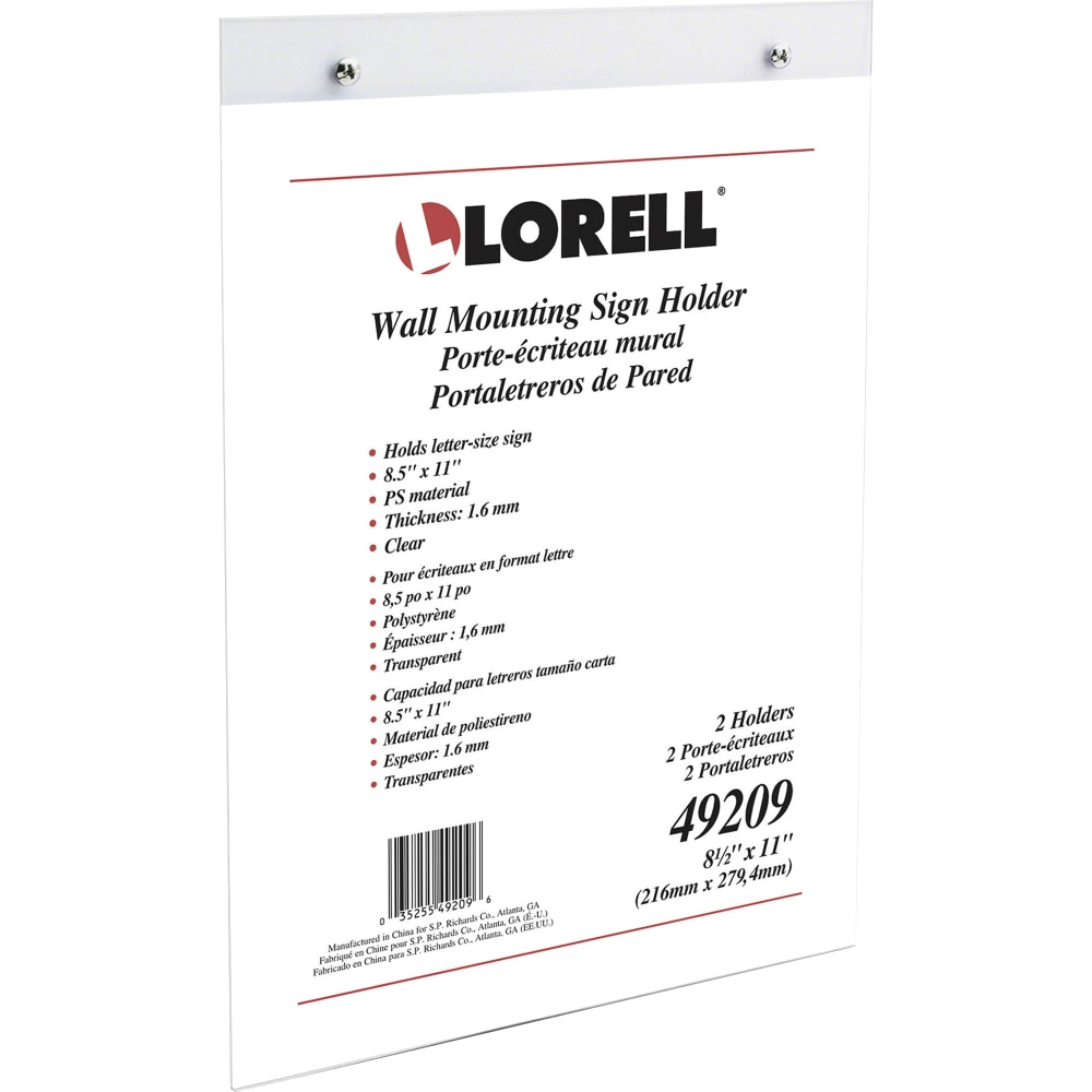 Lorell Wall-Mounted Sign Holder, 8-1/2in x 11in, Clear (Min Order Qty 4) MPN:LLR49209