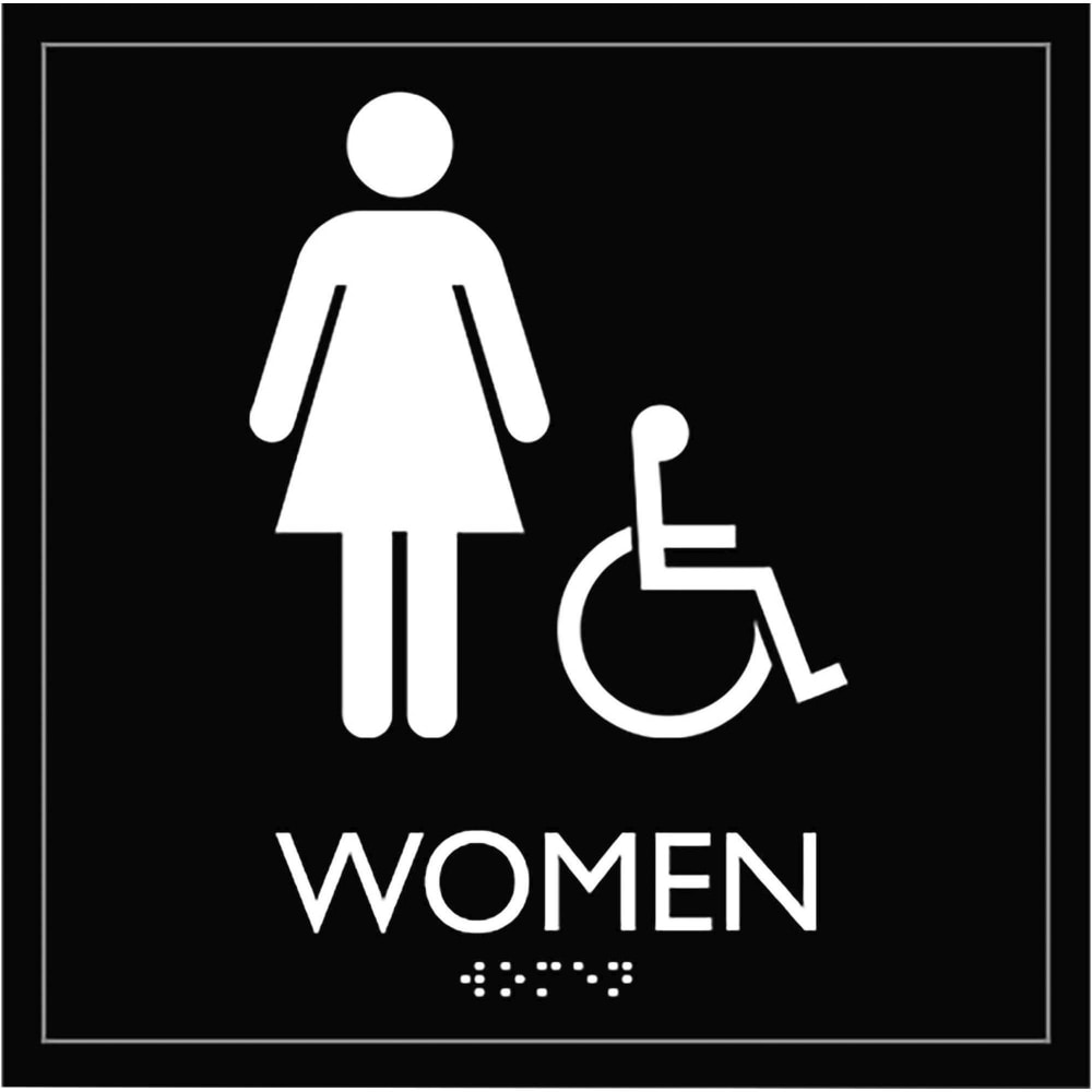 Lorell Womens Handicap Restroom Sign - 1 Each - womens restroom/wheelchair accessible Print/Message - 8in Width x 8in Height - Square Shape - Surface-mountable - Easy Readability, Injection-molded - Restroom, Architectural - Plastic - (Min Order Qty 4) MP