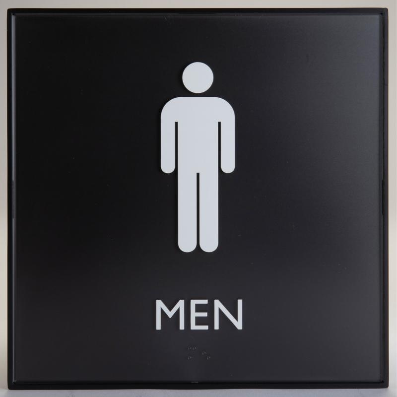 Lorell Mens Restroom Sign - 1 Each - Men, Toilette Men Print/Message - 8in Width x 8in Height - Square Shape - Surface-mountable - Easy Readability, Injection-molded - Restroom, Architectural - Plastic - Black (Min Order Qty 2) MPN:02658