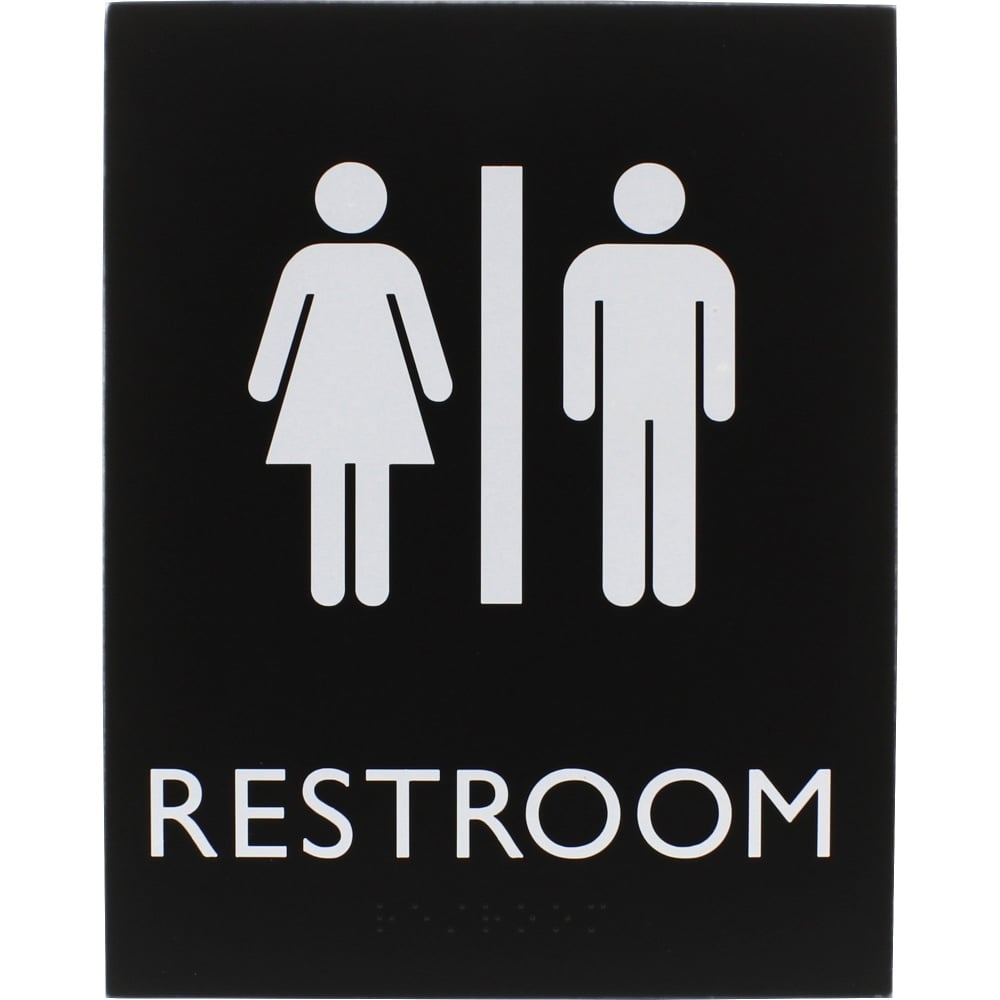 Lorell Unisex Restroom Sign - 1 Each - Toilette Men, TOILETTE (ladies) Print/Message - 6.4in Width x 8.5in Height - Rectangular Shape - Surface-mountable - Easy Readability, Braille - Restroom, Information - Plastic - Black MPN:02663