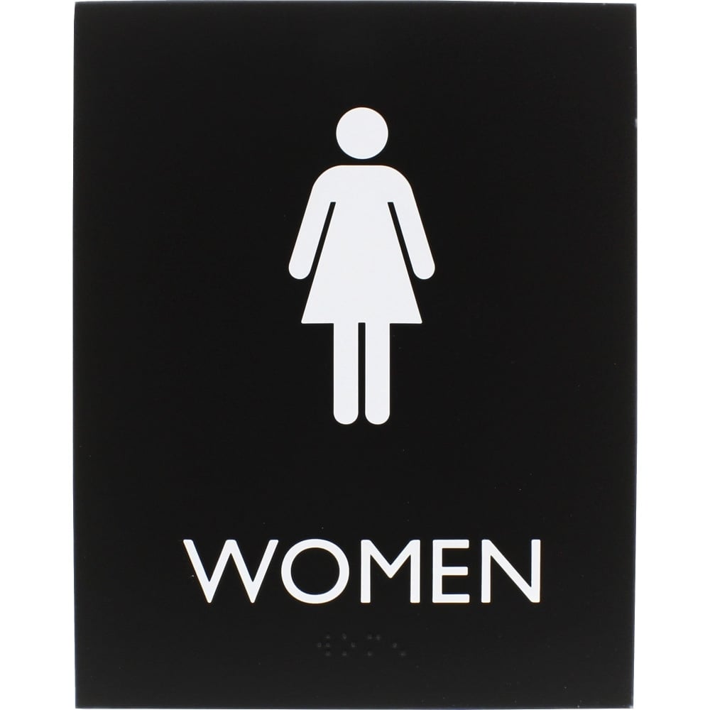 Lorell Womens Restroom Sign - 1 Each - Women Print/Message - 6.4in Width x 8.5in Height - Rectangular Shape - Surface-mountable - Easy Readability, Braille - Plastic - Black MPN:02665