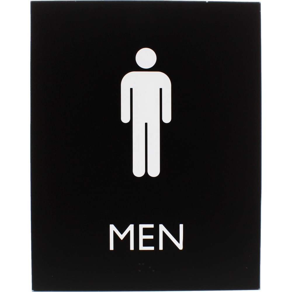 Lorell Mens Restroom Sign - 1 Each - Men Print/Message - 6.4in Width x 8.5in Height - Rectangular Shape - Surface-mountable - Easy Readability, Braille - Plastic - Black MPN:02667