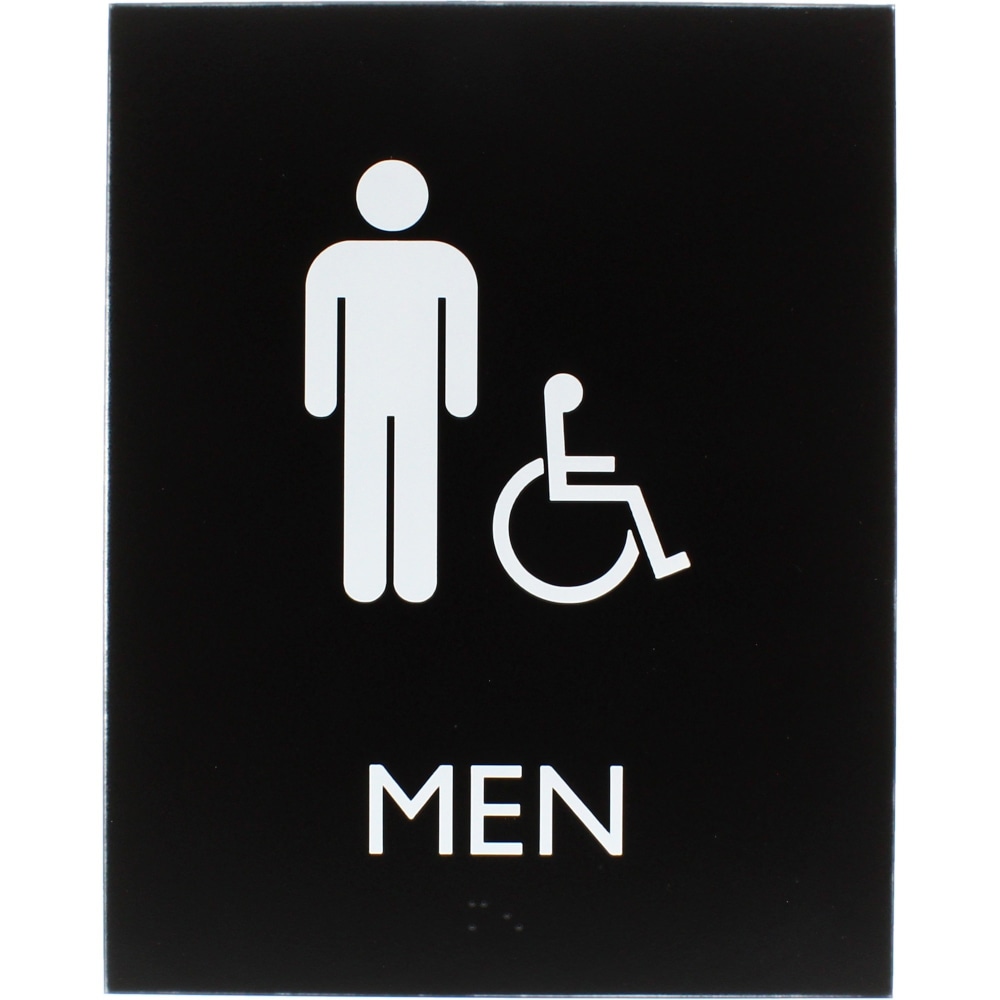 Lorell Mens Handicap Restroom Sign - 1 Each - Men Print/Message - 6.4in Width x 8.5in Height - Rectangular Shape - Surface-mountable - Easy Readability, Braille - Plastic - Black MPN:02668