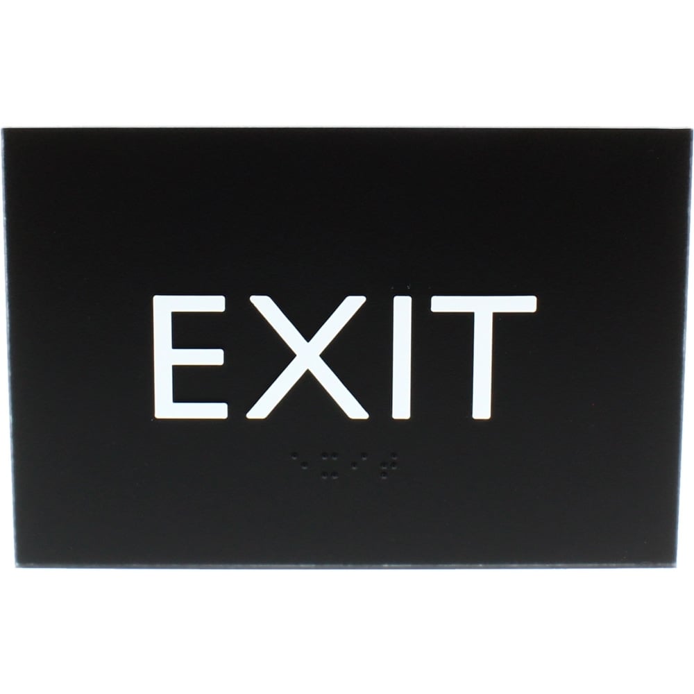 Lorell Exit Sign - 1 Each - 4.5in Width x 6.8in Height - Rectangular Shape - Surface-mountable - Easy Readability, Braille - Indoor - Plastic - Black (Min Order Qty 2) MPN:02671