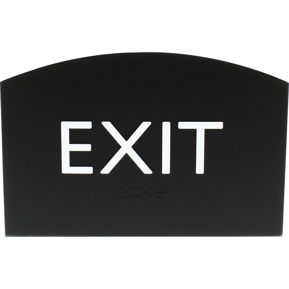 Lorell Exit Sign - 1 Each - 4.5in Width x 6.8in Height - Curved Shape - Surface-mountable - Easy Readability, Braille - Indoor - Plastic - Black (Min Order Qty 2) MPN:02680