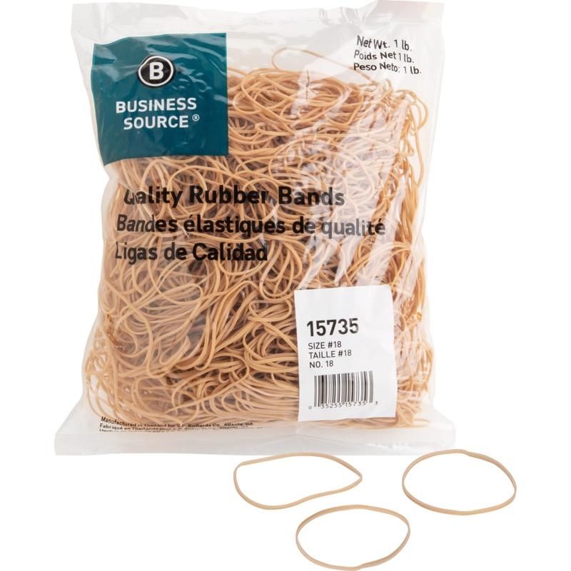 Business Source Quality Rubber Bands - Size: #18 - 3in Length x 0.1in Width - Sustainable - 1480 / Pack - Rubber - Crepe (Min Order Qty 9) MPN:15735