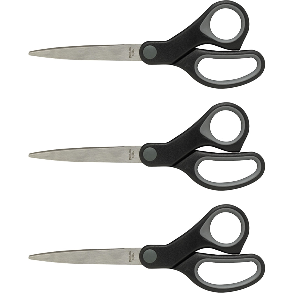 Sparco Straight Scissors w/Rubber Grip Handle - 7in Overall Length - Straight - Stainless Steel - Pointed Tip - Black, Gray - 3 / Bundle (Min Order Qty 14) MPN:25225BD