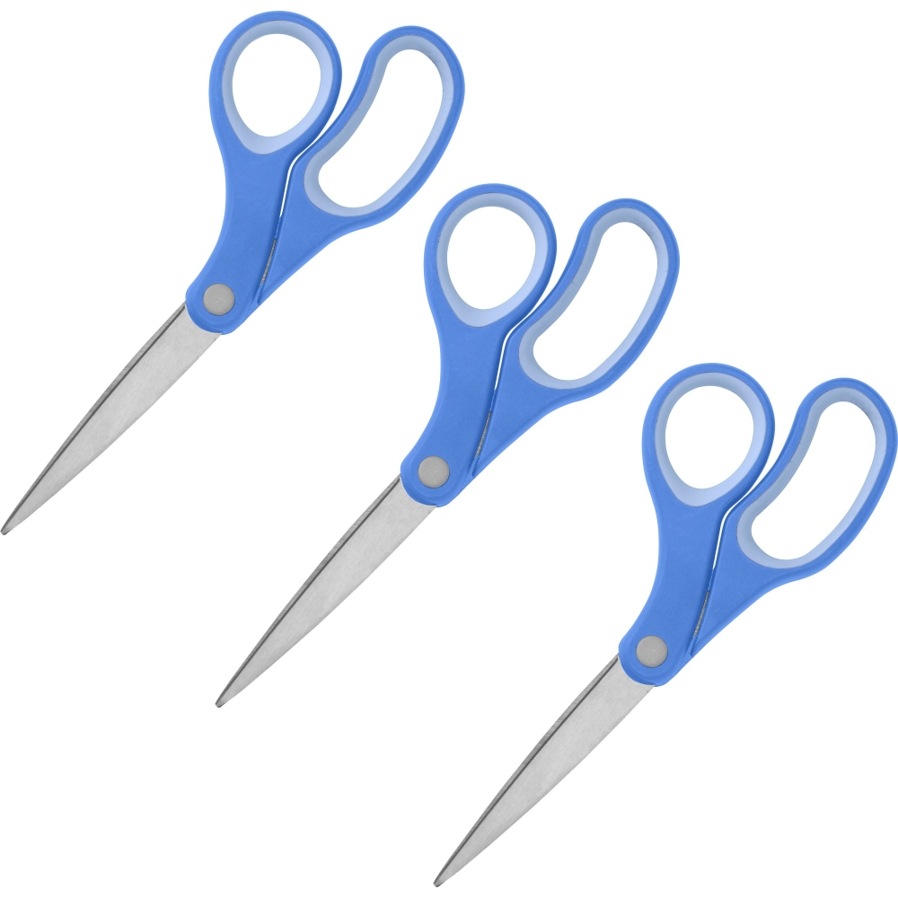 Sparco Bent Multipurpose Scissors - 8in Overall Length - Bent - Stainless Steel - Blue - 3 / Bundle (Min Order Qty 8) MPN:39043BD