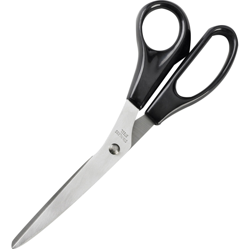 Business Source Stainless Steel Scissors - 8in Overall Length - Bent-right - Stainless Steel - Black - 1 Each (Min Order Qty 9) MPN:65647