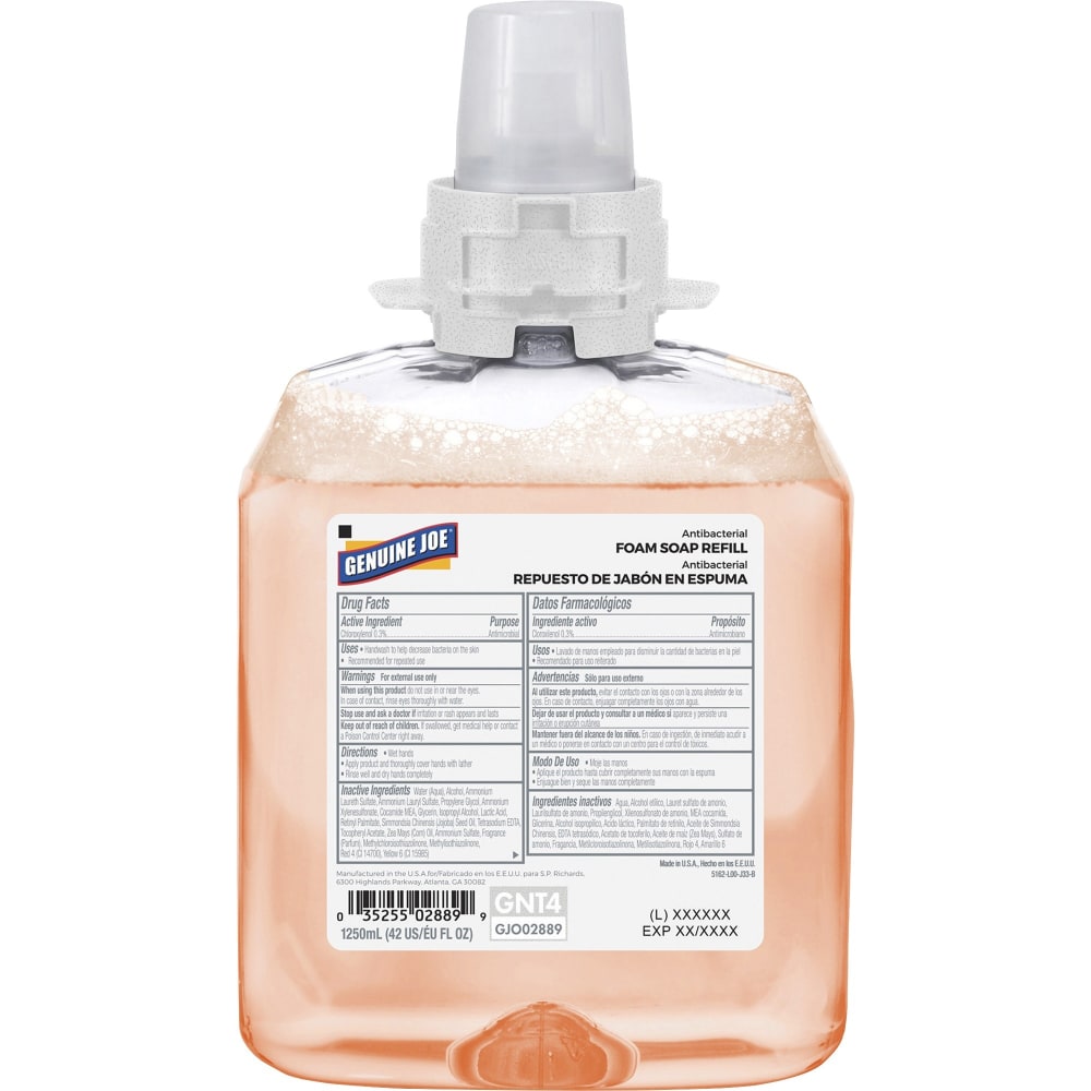 Genuine Joe Antibacterial Foam Soap Refill - Orange Blossom ScentFor - 42.3 fl oz (1250 mL) - Bacteria Remover - Hand, Skin - Yes - Orange - 1 Each (Min Order Qty 3) MPN:02889