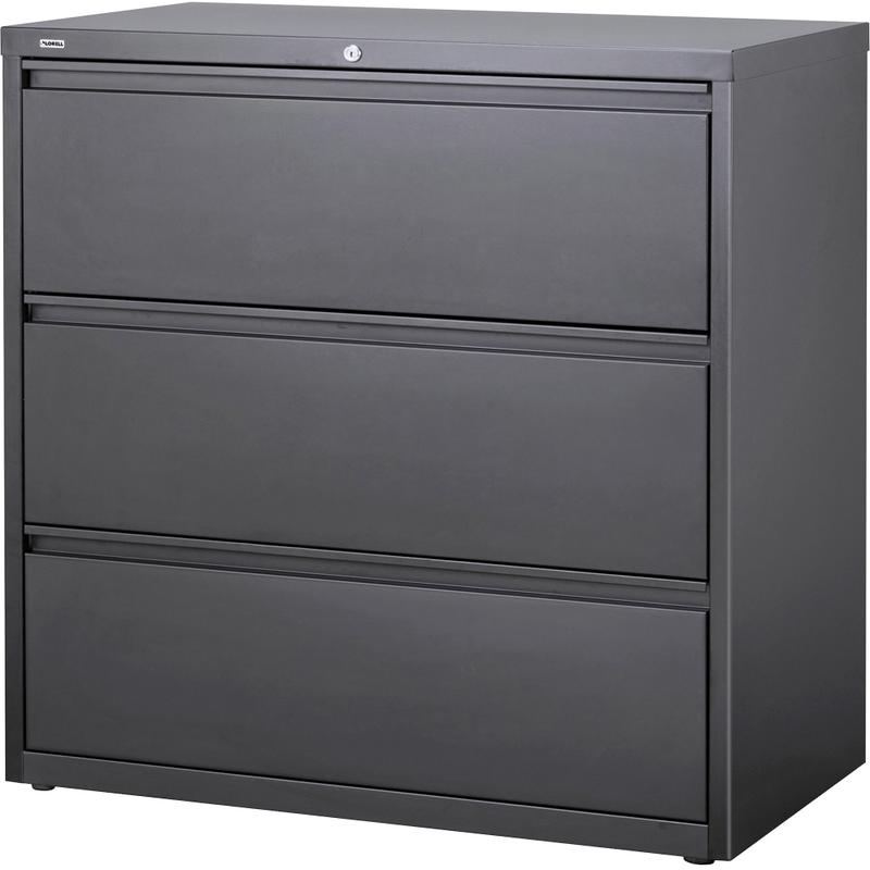 Lorell 42inW x 18-8/10inD Lateral 3-Drawer Hanging File Cabinet, Charcoal MPN:60405