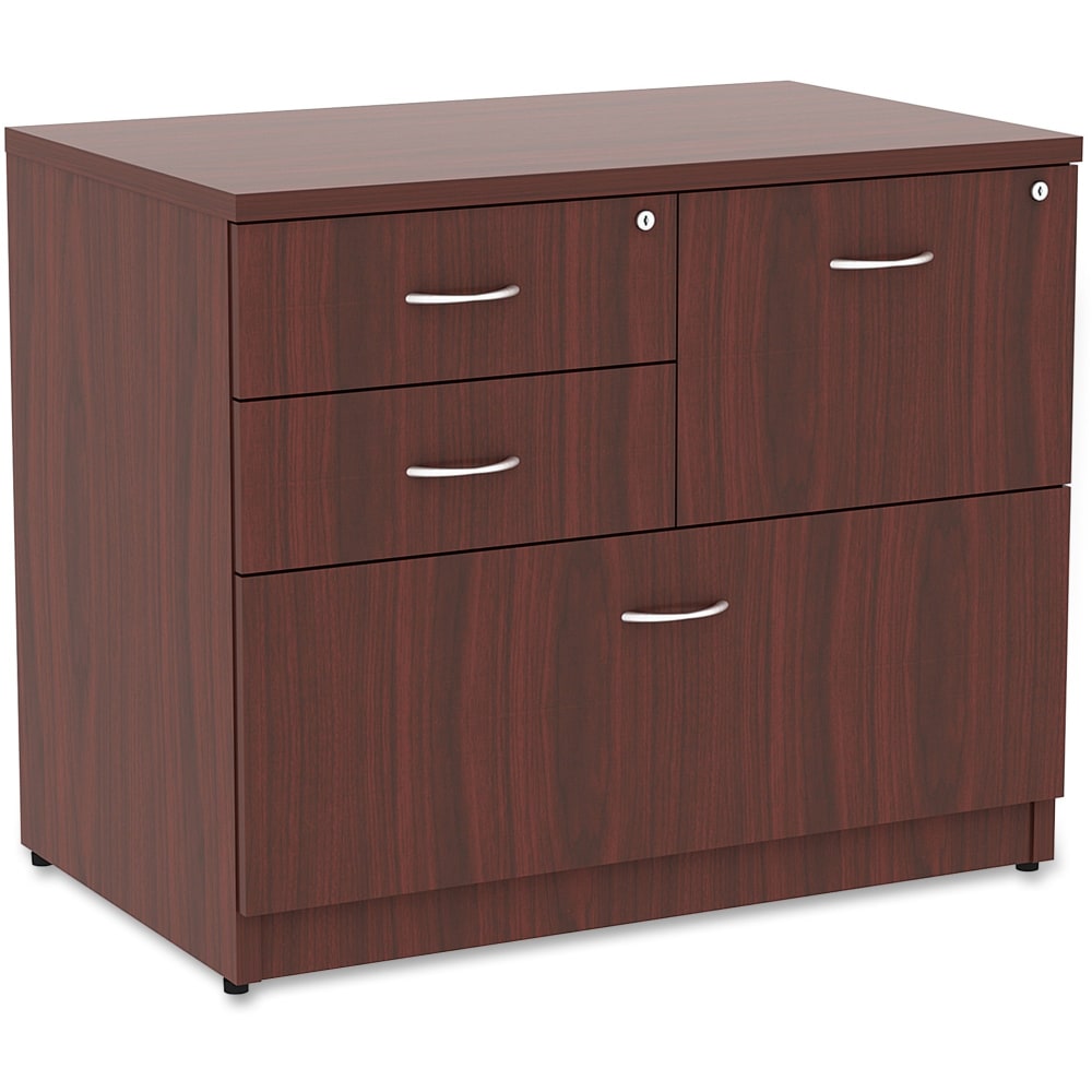 Lorell Essentials 35-1/2inW x 22inD Lateral 4-Drawer Combo File Cabinet, Mahogany MPN:69541