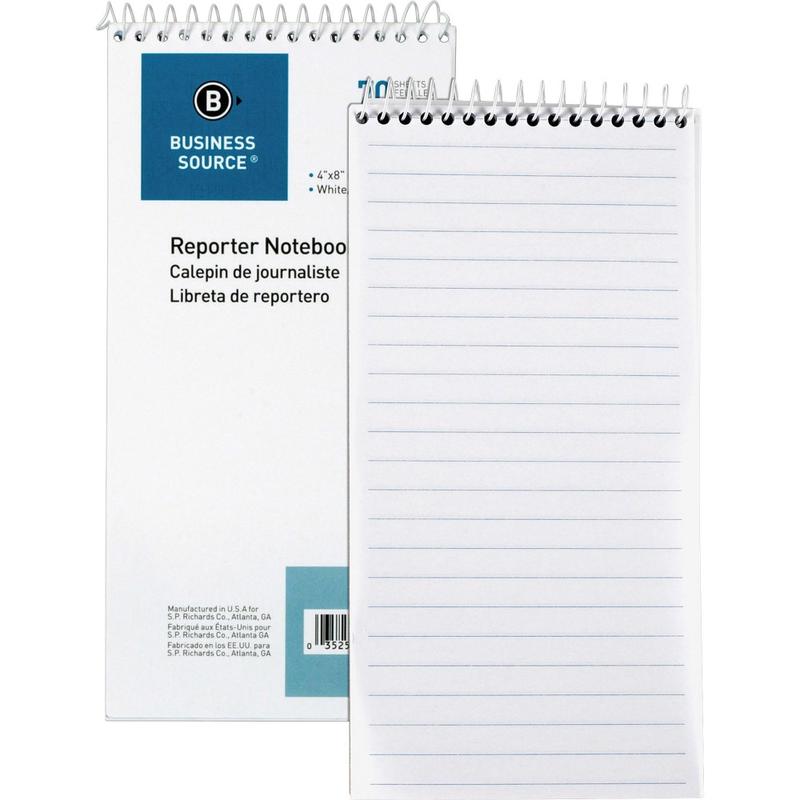 Business Source Coat Pocket Reporters Notebook, 4in x 8in, Gregg Ruled, 70 Sheets, White, Pack Of 12 MPN:10972