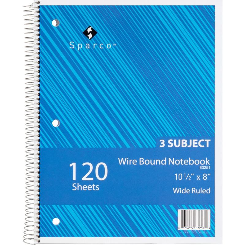 Sparco Quality Wire-Bound Wide Ruled Notebook, 8in x 10 1/2in, 120 Sheets, Bright White/Cover Assorted Colors (Min Order Qty 16) MPN:83251