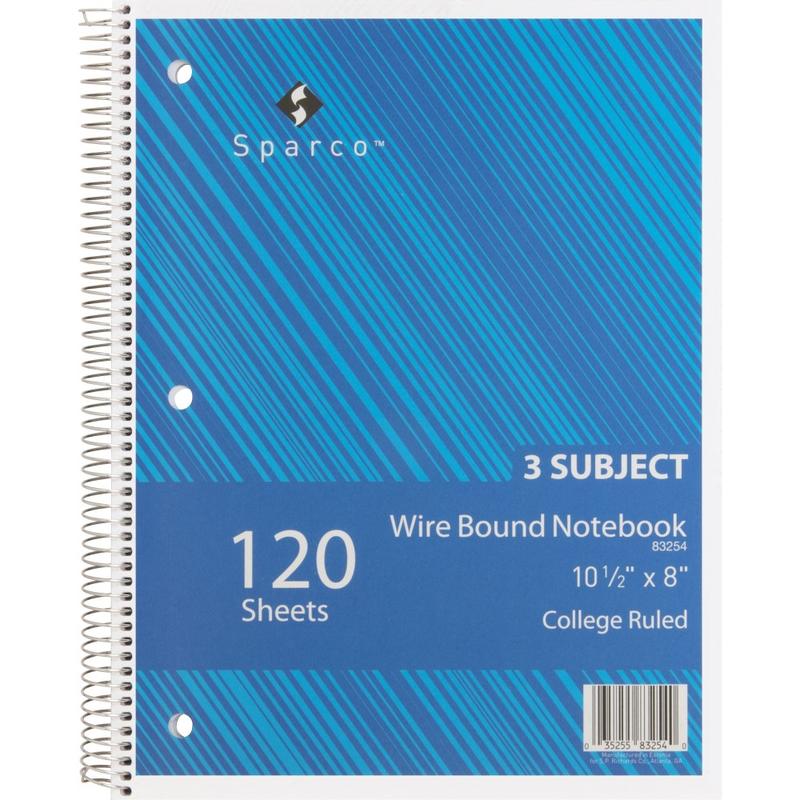 Sparco Quality Wire-Bound College Ruled Notebook, 8in x 10 1/2in, 120 Sheets, Assorted Colors (Min Order Qty 15) MPN:83254