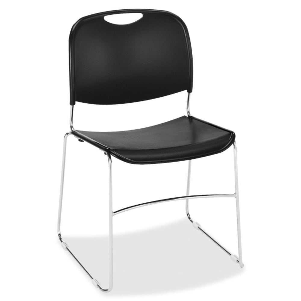 Lorell Lumbar Support Polymer Seat, Polymer Back Stacking Chair, 19in Seat Width, Black Seat/Chrome Frame, Quantity: 4 MPN:42938