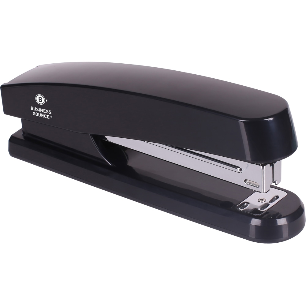 Business Source Full-strip Plastic Desktop Stapler - 20 of 20lb Paper Sheets Capacity - 210 Staple Capacity - Full Strip - 1/4in Staple Size - 1 Each - Black - Plastic, Metal (Min Order Qty 10) MPN:62835