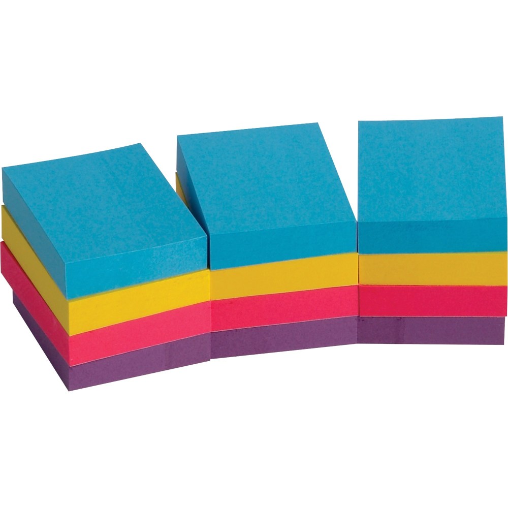 Business Source Extreme Color Adhesive Notes - 1 1/2in x 2in - Rectangle - Unruled - Assorted - Self-adhesive, Repositionable, Solvent-free Adhesive - 12 / Pack (Min Order Qty 9) MPN:16498