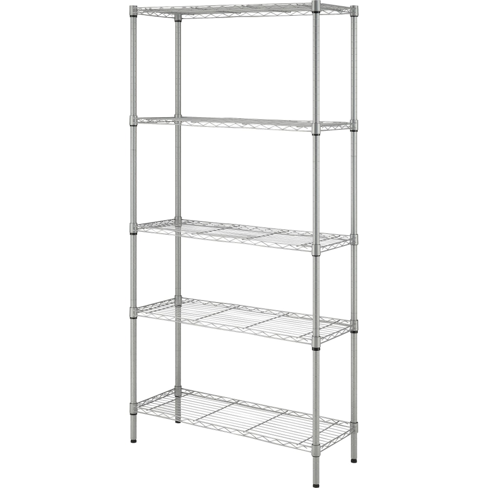 Lorell Light-Duty Wire Shelving - 5 Tier(s) - 72in Height x 36in Width x 14in DepthFloor - Epoxy - Silver - Plastic, Metal, Steel - 1 Each MPN:70062