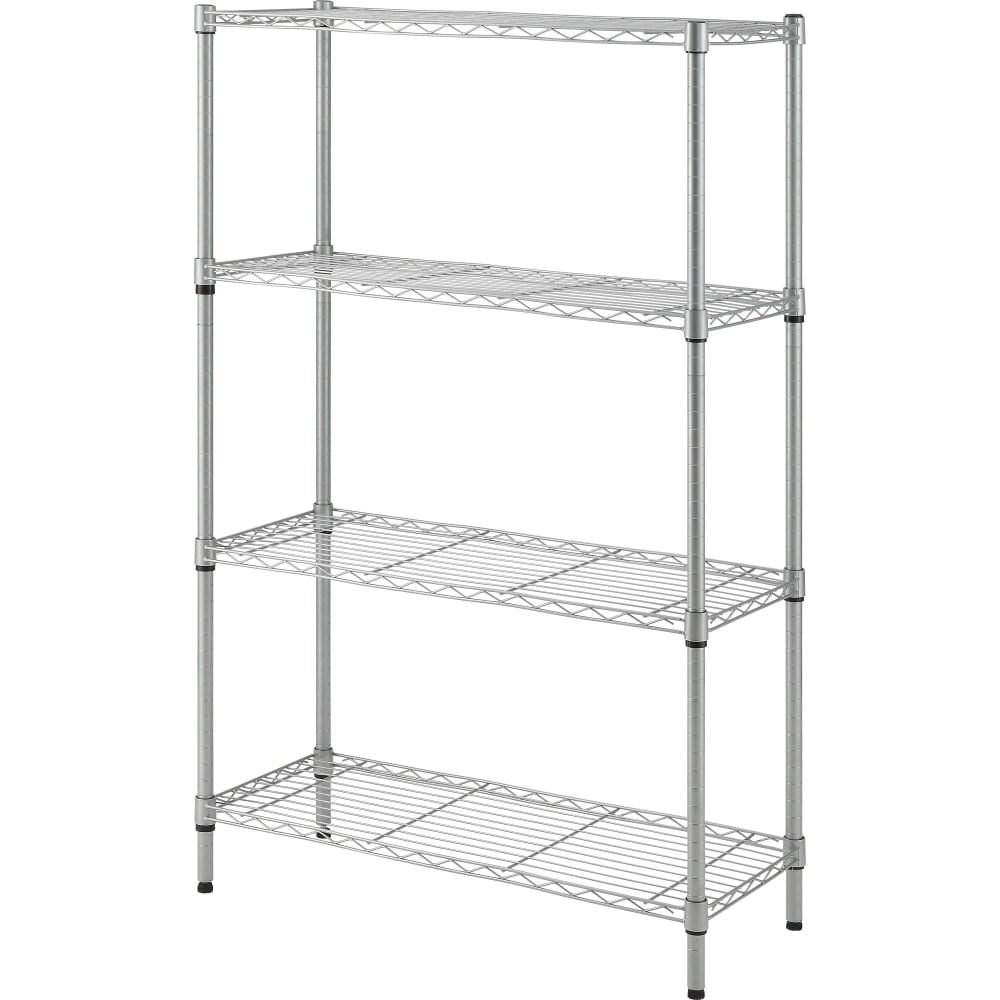 Lorell Light-Duty Wire Shelving - 4 Tier(s) - 54in Height x 36in Width x 14in DepthFloor - Sturdy - Epoxy - Silver - Plastic, Metal, Steel - 1 Each MPN:70063